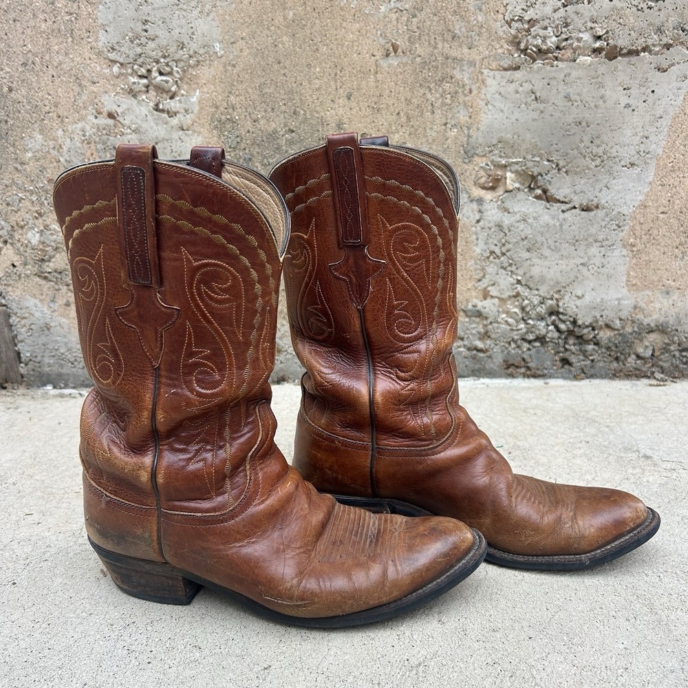 Lucchese Mens Classics Cowboy Boots Sz 10.5D Brown USA Handmade Western Heritage